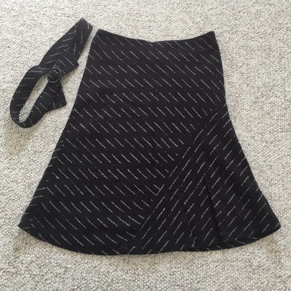 Wool A-Line Flared Trumpet Skirt w/ Belt - Picture 1 of 10